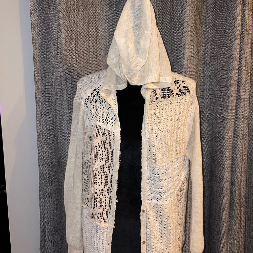 Free People Long Crochet / lace hooded sweater, cardigan, jacket Size S BNWOT - Picture 7 of 7